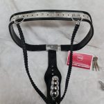 Chastity Belt w/ Split Rear Chain and Plug (Female, Black) - Image 8