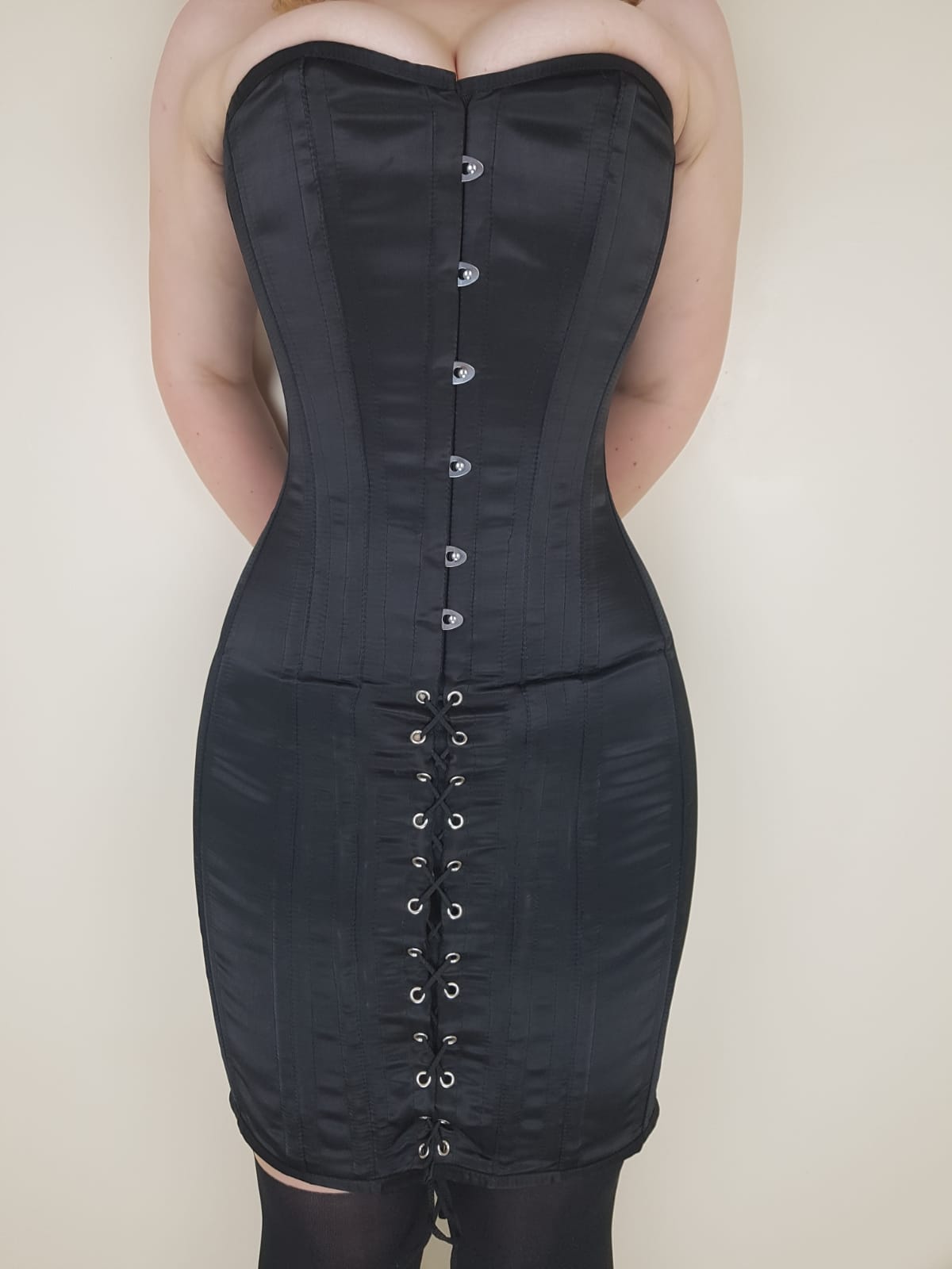 Black Satin Strapless Boned Corset Style Bodycon Mini Dress - Aleka – Femme  Luxe