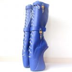 Blue Leather Knee High Locking Pony Ballet Boots