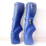 Blue Leather Knee High Locking Pony Ballet Boots - Image 3