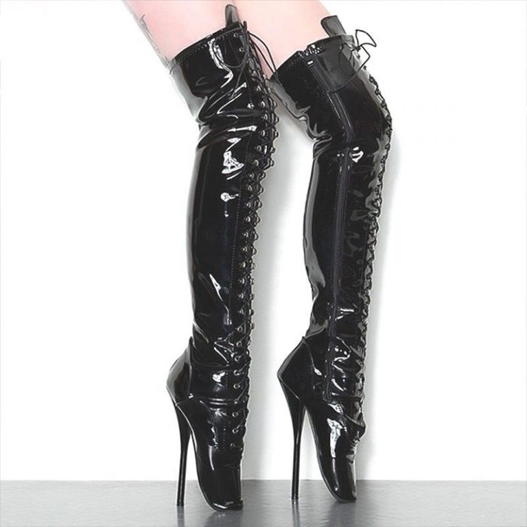 Black Pvc Thigh High Ballet Boots Dotty After Midnight 9724