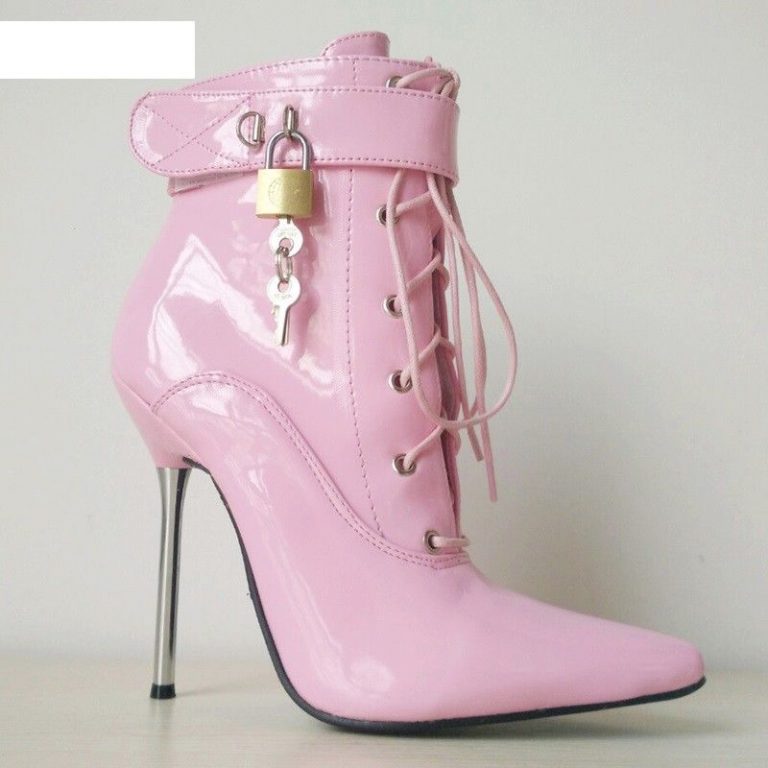 Pink PVC Ankle High Locking Shoes | Dotty After Midnight