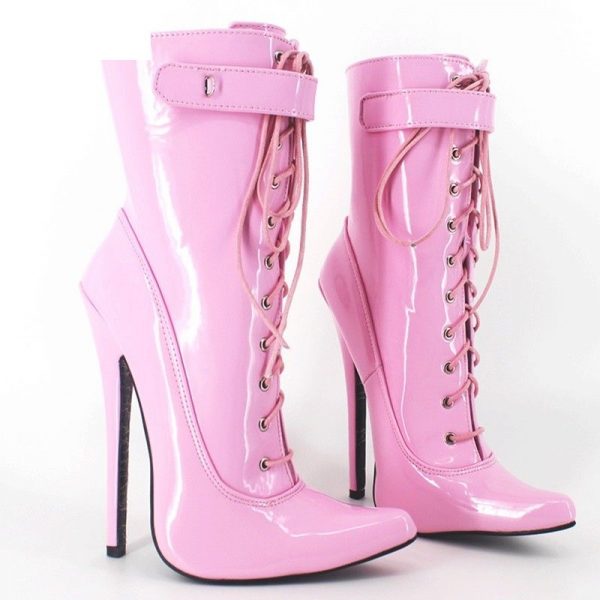 Pink PVC Ankle Extra High Locking shoes | Dotty After Midnight