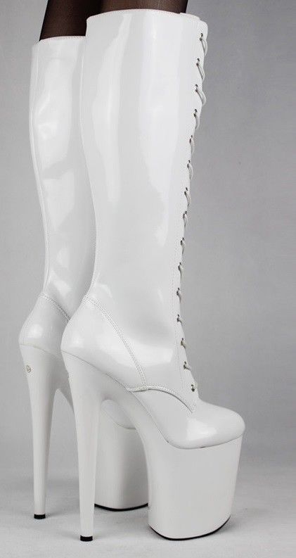 White PVC Knee High Platform Boots | Dotty After Midnight