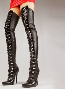 Black PVC And Leather Thigh High Boots | Dotty After Midnight