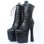 Black Leather Ankle High Locking Boots
