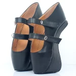 Black Leather Ankle High Pony Ballet Boots With Straps