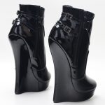 Black pvc Ankle High Heel Ballet Boots - Image 2