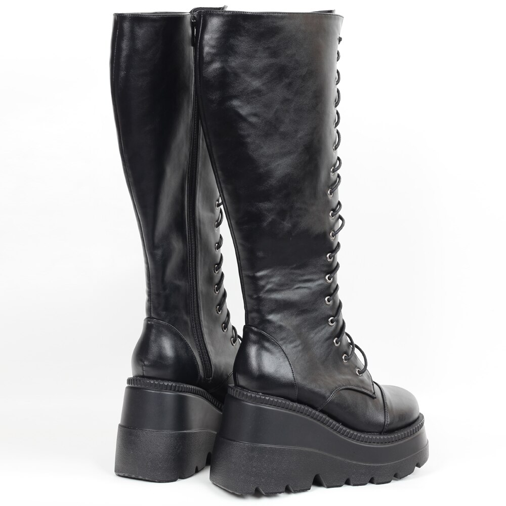 Leather Lace-up Goth Knee High Boots | Dotty After Midnight