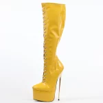 Yellow with Gold Heel PVC Knee High Boots - Image 2