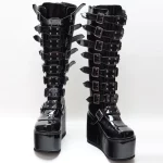 Black Patent Goth Knee High Boots - Image 2