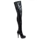 Black PVC Thigh High Heel Boots - Image 2