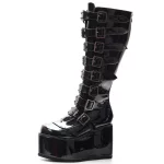 Black Patent Goth Knee High Boots - Image 3
