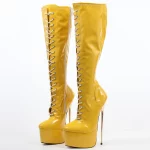 Yellow with Gold Heel PVC Knee High Boots
