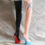 Thigh High Pony Boots Boots with Cross - Image 6