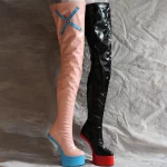 Thigh High Pony Boots Boots with Cross - Image 2