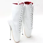 White PVC WITH Cream Sole Ankle High Ballet Boots - Image 2