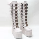 White Snake Skin Goth Knee High Boots