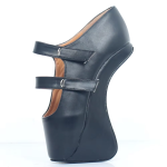Black Leather Ankle High Pony Ballet Boots With Straps - Image 2