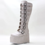 White Snake Skin Goth Knee High Boots - Image 2