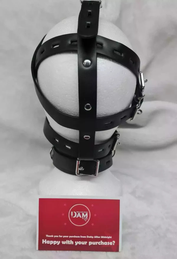 5 strap Head Harness with Hidden Dribble ball Gag with padlocks - Image 3