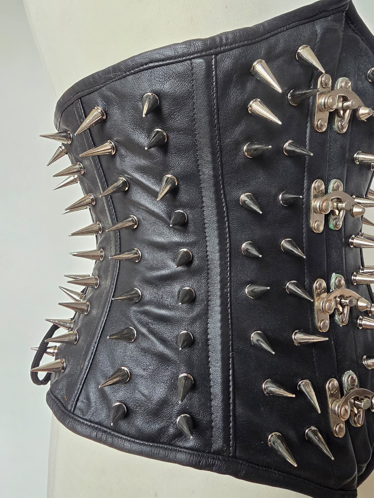 Custom Made Leather Long Line Underbust with Metal Spikes - Image 3