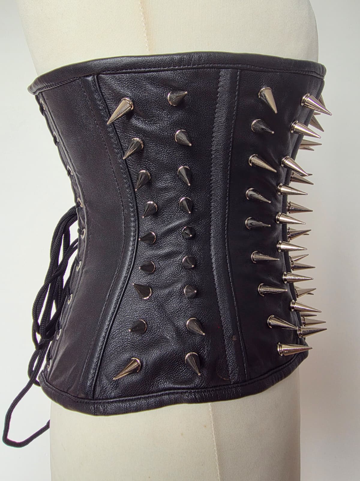 Custom Made Leather Long Line Underbust with Metal Spikes - Image 4
