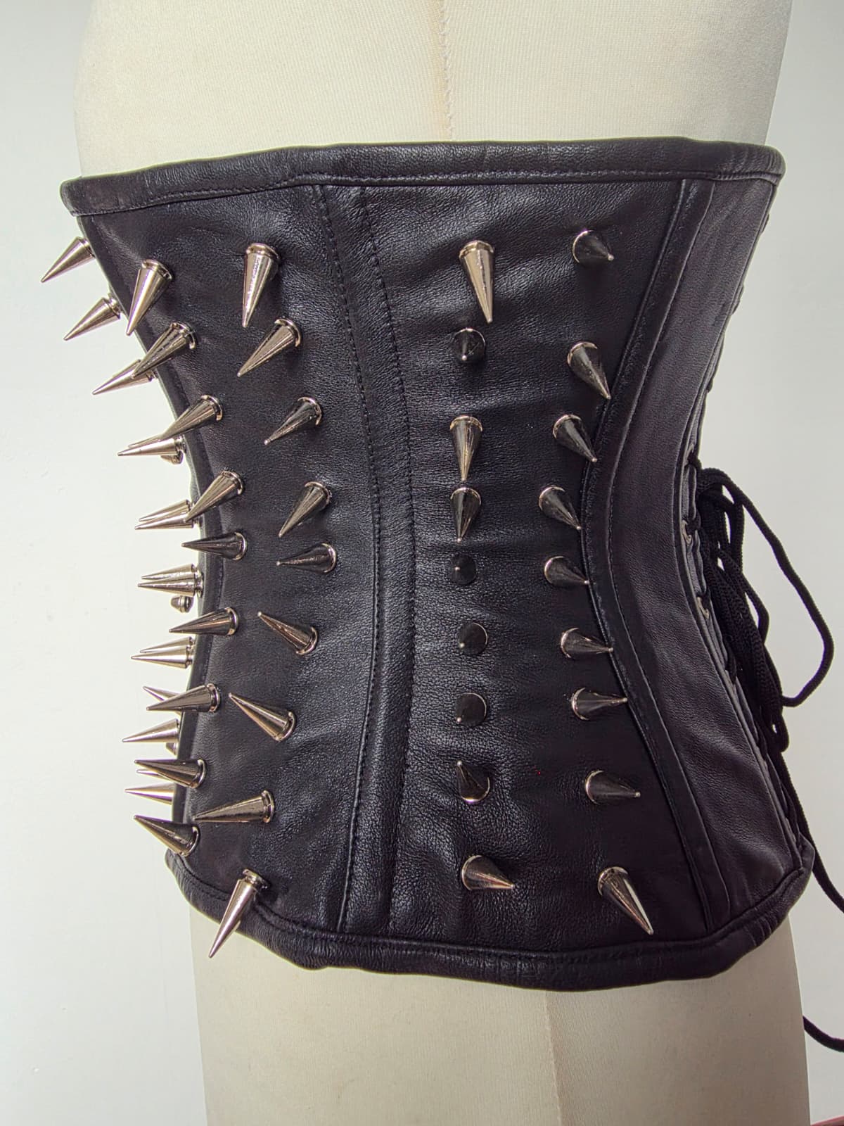 Custom Made Leather Long Line Underbust with Metal Spikes - Image 6