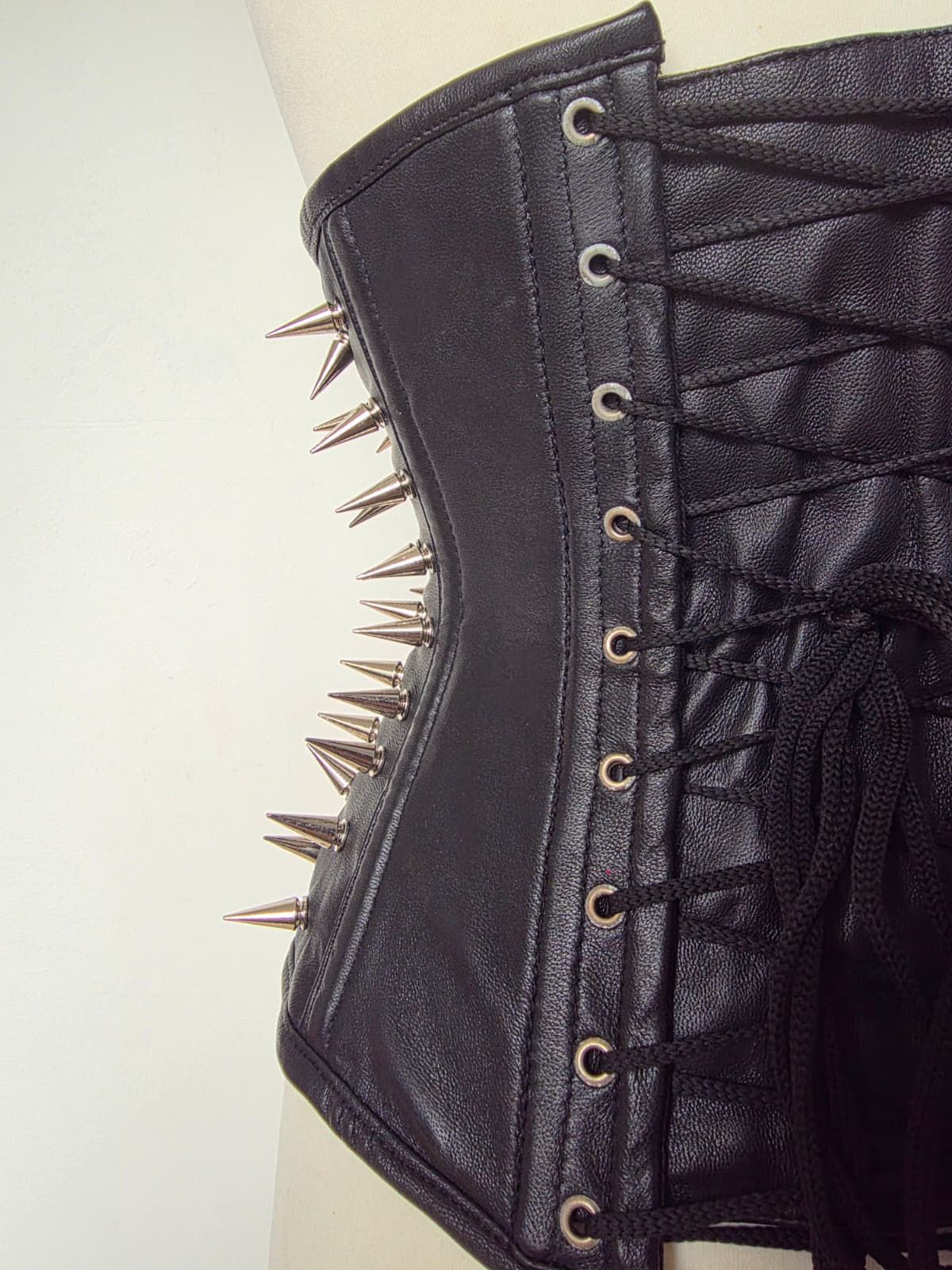 Custom Made Leather Long Line Underbust with Metal Spikes - Image 7