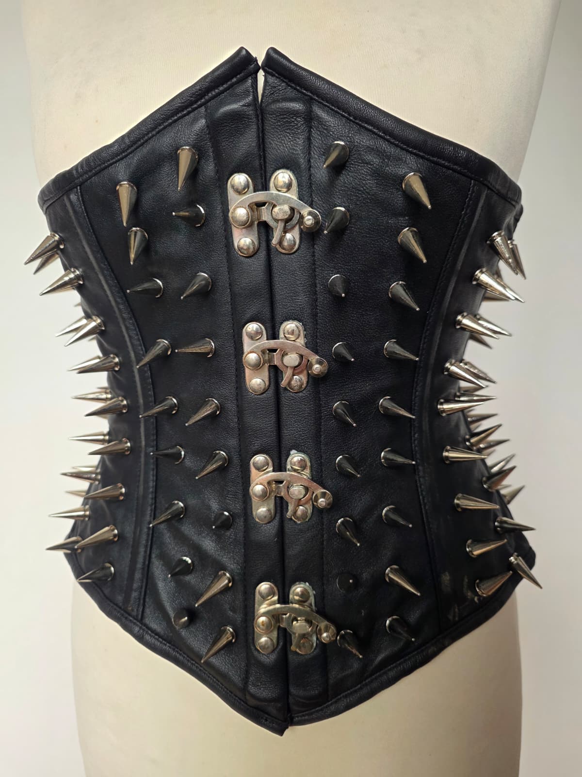 Custom Made Leather Long Line Underbust with Metal Spikes - Image 8