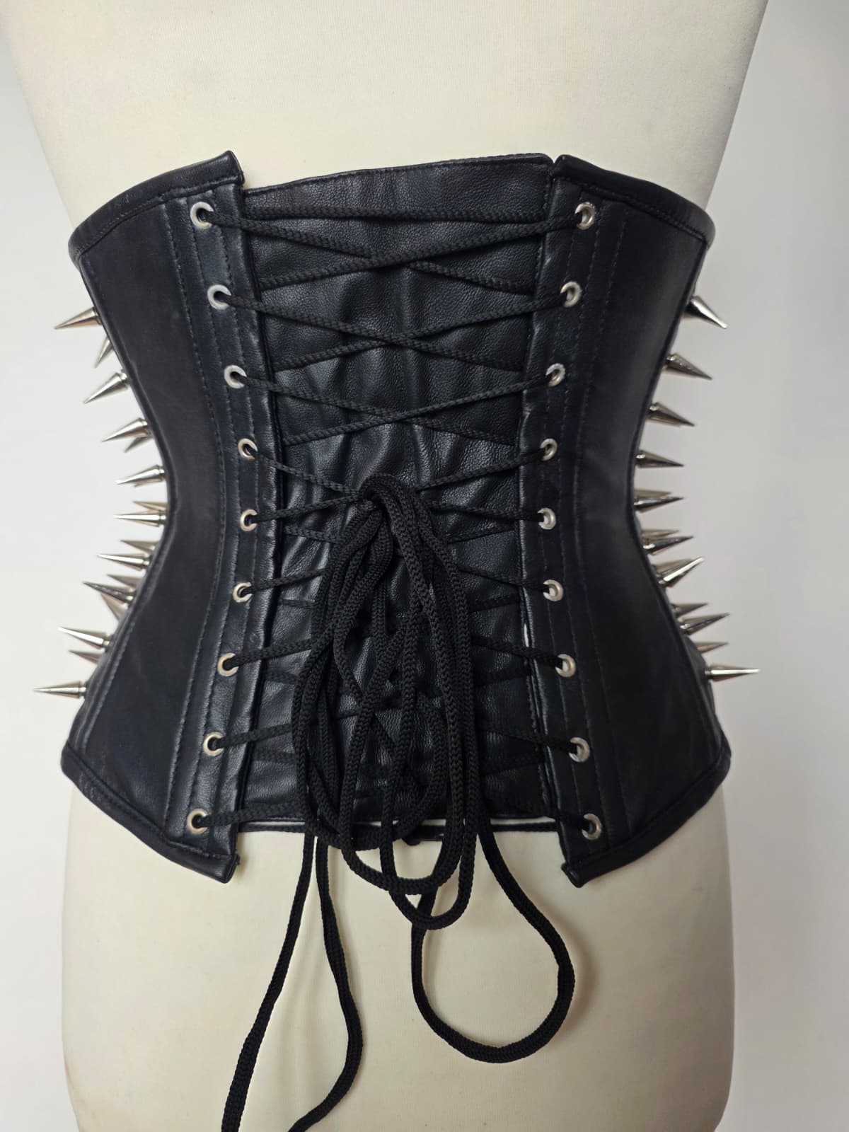 Custom Made Leather Long Line Underbust with Metal Spikes - Image 9