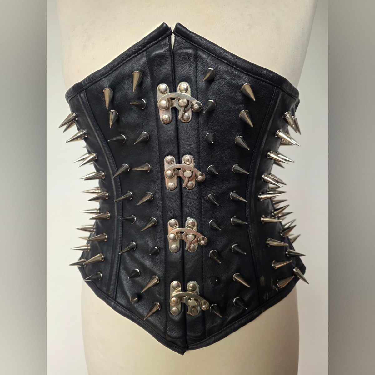 Custom Made Leather Long Line Underbust with Metal Spikes