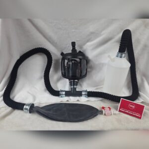 Gas Mask with x2 Blind Lids x1 BUBBLE BOTTLES, x1 Rebreather Bag, X2 1M TUBES, X1 T PEACE, X1 RESPIRATOR.