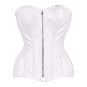 Custom White Pvc Zip up front Overbust Corset