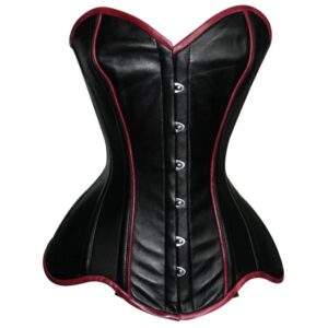Custom Black and Red Leather Overbust Corset