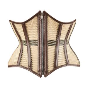 Custom Brown and beige Leather and Mesh Underbust Corset