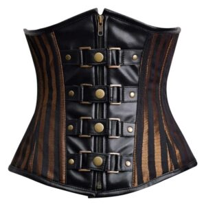 Custom Cotton Twill Bronze and black Underbust Corset with Buckels