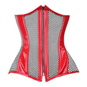 Custom Red Pvc with Black mesh underbust Corset Zip up Front