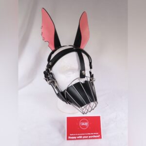 Black Puppy Play Harness with Wire Muzzle cage