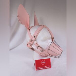 Baby Pink Puppy Play Harness with Wire Muzzle cage